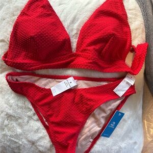 Cupshe Red Textured Bikini Set
